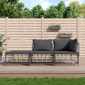 3 Piece Patio Lounge Set with Cushions Anthracite Poly Rattan