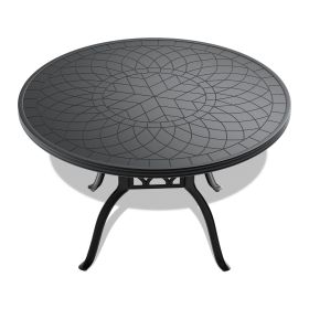 √ò47.24-inch Cast Aluminum Patio Dining Table With Black Frame and Carved Texture on the Tabletop