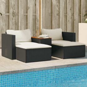 Rattan Acacia 5 Piece Patio Sofa Set with Cushions Black Poly