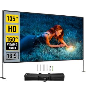 VEVOR Movie Screen with Stand 135inch Portable Projector Screen 16:9 4K HD Wide Angle Projector Screen with Stand Easy Assembly with Storage Bag for B