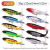 RTGSE 10Pcs Fishing Lure for Bass Whopper Topwater Fishing Lures with Floating Rotating Tail Barb Treble Hooks in Saltwater Freshwater Plopping Lures