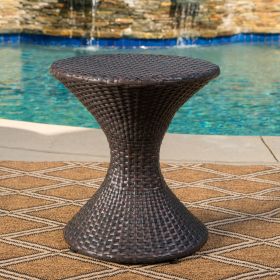 Frances Outdoor 16-inch Multi-brown Wicker Hourglass-shaped side table