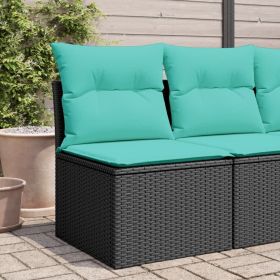 Patio Sofa Armless with Cushions Black Poly Rattan