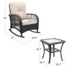 Outdoor Wicker Rocking Chair; Patio Rattan Rocker Chair with Soft Cushions and Steel Frame; Khaki