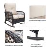 Outdoor Wicker Rocking Chair; Patio Rattan Rocker Chair with Soft Cushions and Steel Frame; Khaki