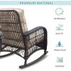 Outdoor Wicker Rocking Chair; Patio Rattan Rocker Chair with Soft Cushions and Steel Frame; Khaki