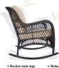 Outdoor Wicker Rocking Chair; Patio Rattan Rocker Chair with Soft Cushions and Steel Frame; Khaki