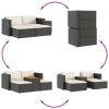 Rattan Acacia 5 Piece Patio Sofa Set with Cushions Black Poly