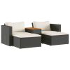 Rattan Acacia 5 Piece Patio Sofa Set with Cushions Black Poly