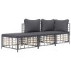 3 Piece Patio Lounge Set with Cushions Anthracite Poly Rattan