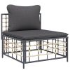 3 Piece Patio Lounge Set with Cushions Anthracite Poly Rattan