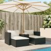 Rattan Acacia 5 Piece Patio Sofa Set with Cushions Black Poly