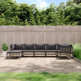 7 Piece Patio Lounge Set with Cushions Anthracite Poly Rattan (Color: Anthracite)