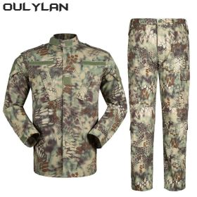 Oulylan Combat Uniform Camo Tactical Suit Men Special Forces Coat Pant Fishing Camouflage Militar Hunting Clothes (Color: Python green, size: XXXL)