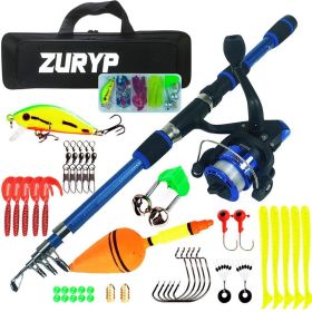 Fishing Rod and Reel Full Kit Telescopic (Color: Blue)