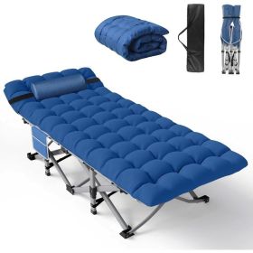 Folding Camping Cot for Adults with Mattress (Color: blue Pad)