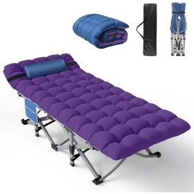 Folding Camping Cot for Adults with Mattress (Color: Purple Blue Pad)