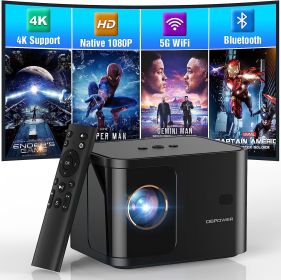 5G WiFi Mini Bluetooth Projector 4K Support, 300 ANSI HD 1080P Portable Video Projector, ¬±40¬∞ Vertical Keystone|Zoom|Timer (Color: Black)