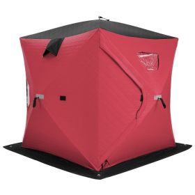 Portable 2 Person Ice Shanty with Insulated Cotton Padded Walls (Color: Red)