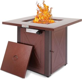 Propane Fire Pit Table, 50,000 BTU Square Fire Table, Fire Pit Propane for Outside Patio (Material: Stainless Steel, Color: Brown)