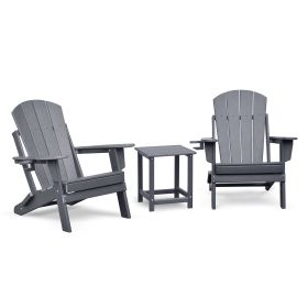 3 PCS Folding Adirondack Sets,2 Resin Adirondack and Side Table (Color: GRAY)