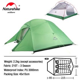 Naturehike Cloud Up 1 2 3 People Tent Ultralight 20D Camping Tent Waterproof Outdoor Hiking Travel Tent Backpacking Cycling Tent (Color: 3 Person Green)