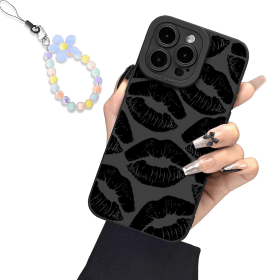 Black Cute Lips Case Design for Summer Gifts, Soft TPU Slim Profile, Anti-Slip Shockproof Protective Phone Cover for iPhone 15 Pro/15 Pro Max (Model: Iphone 15 Pro)