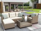 Outdoor;  Patio Furniture Sets;  4 Piece Conversation Set Wicker Ratten Sectional Sofa with Seat Cushions