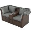 2-Seater Outdoor Patio Daybed Outdoor Double Daybed Outdoor Loveseat Sofa Set with Foldable Awning and Cushions for Garden, Balcony, Poolside