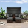 2-Seater Outdoor Patio Daybed Outdoor Double Daybed Outdoor Loveseat Sofa Set with Foldable Awning and Cushions for Garden, Balcony, Poolside